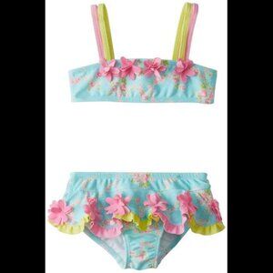 Kate Mack NWT Girls Water Sprite Aqua Blue and Pink Bikini Swimsuit